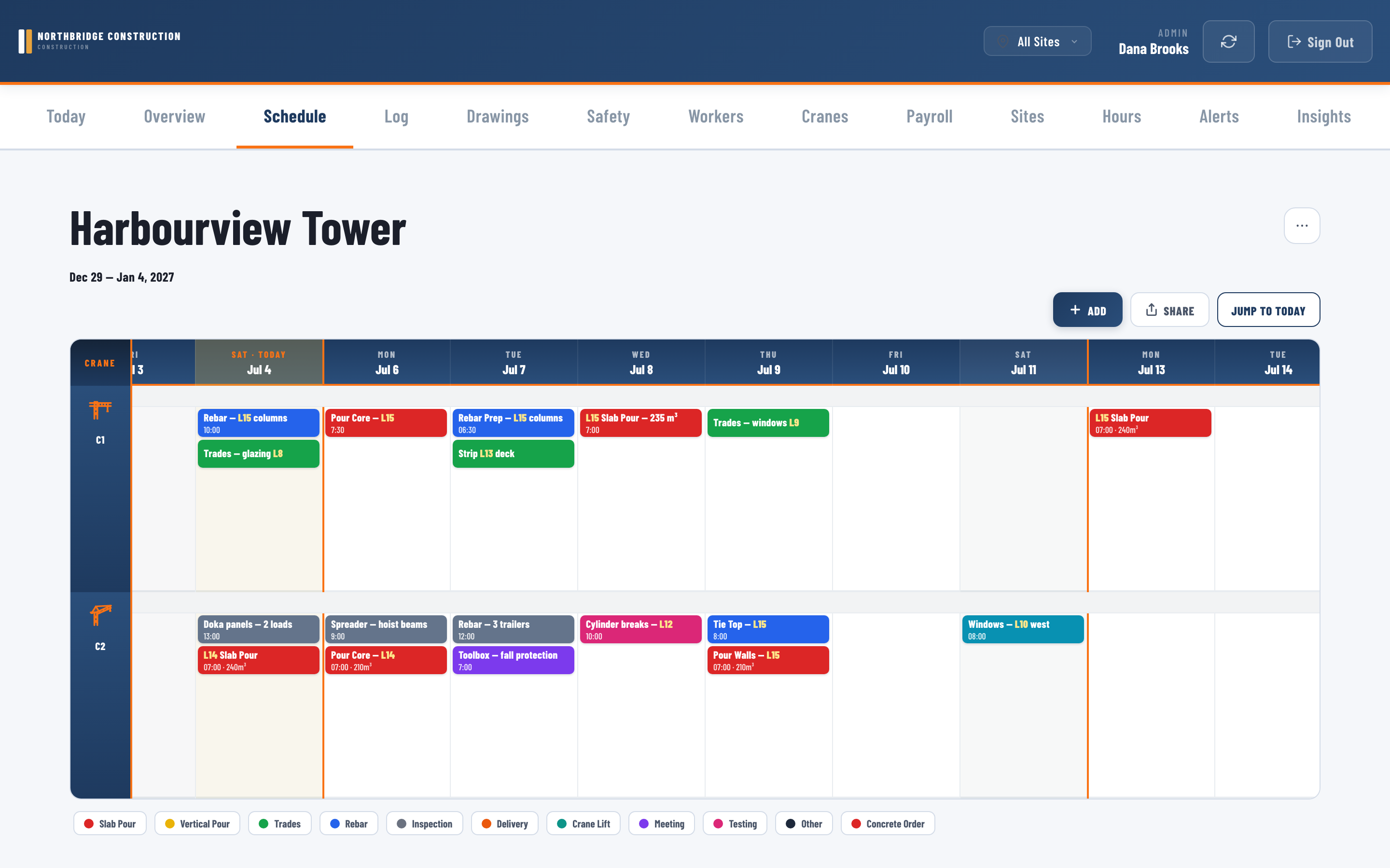 The schedule board on desktop